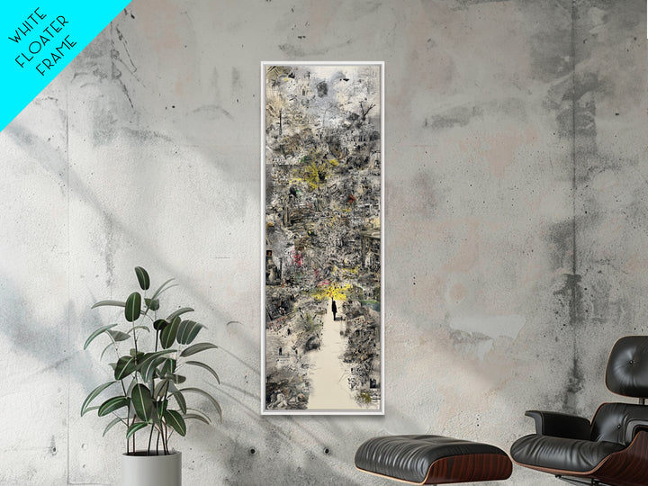 Dreamy Abstract City Ruins Wall Art, Gray Yellow Urban Landscape, Contemporary Canvas Print, Statement Office Decor Gift