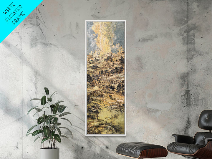 Ochre Abstract River City Wall Art, Modern African Art, Textured Skyline Painting, Large Canvas Wall Decor For Office Art