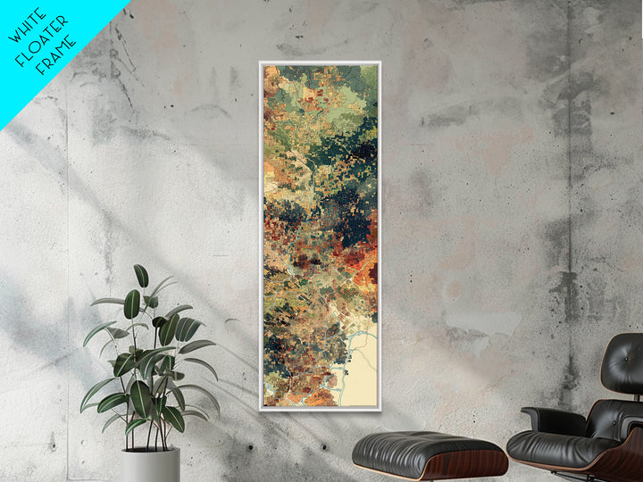 Pixelated Aerial Landscape Wall Art, Abstract African Map Inspired Print, Green Orange Modern Canvas, Statement Home Decor