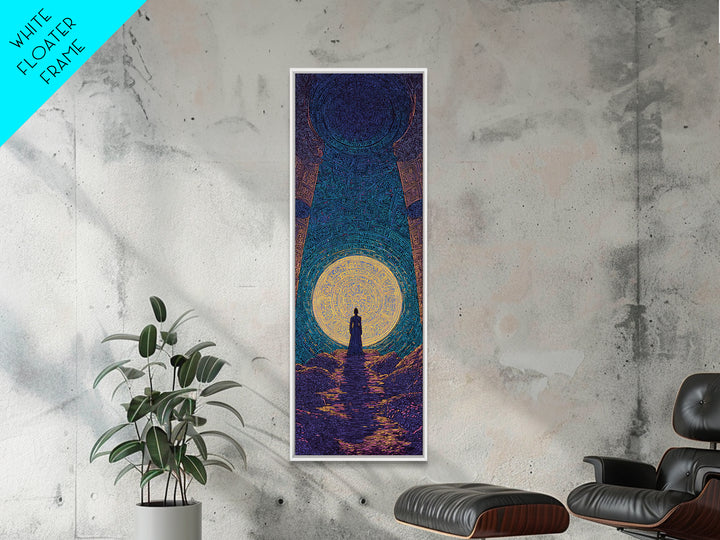 Mystic African Woman Before Glowing Sun Wall Art, Spiritual Cave Portal, Afrocentric Landscape, Dreamy Black Culture Decor