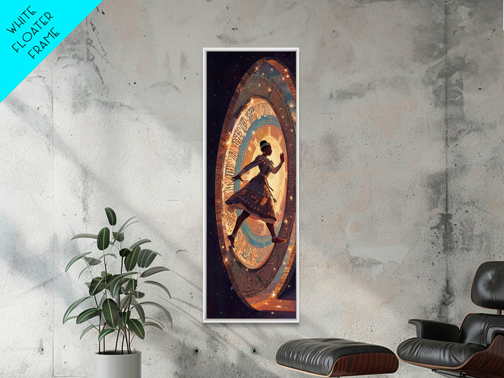 Afro Girl Running Through Cosmic Portal Wall Art, African Inspired Fantasy Scene, Black Girl Magic Decor, Dreamy Canvas Gift