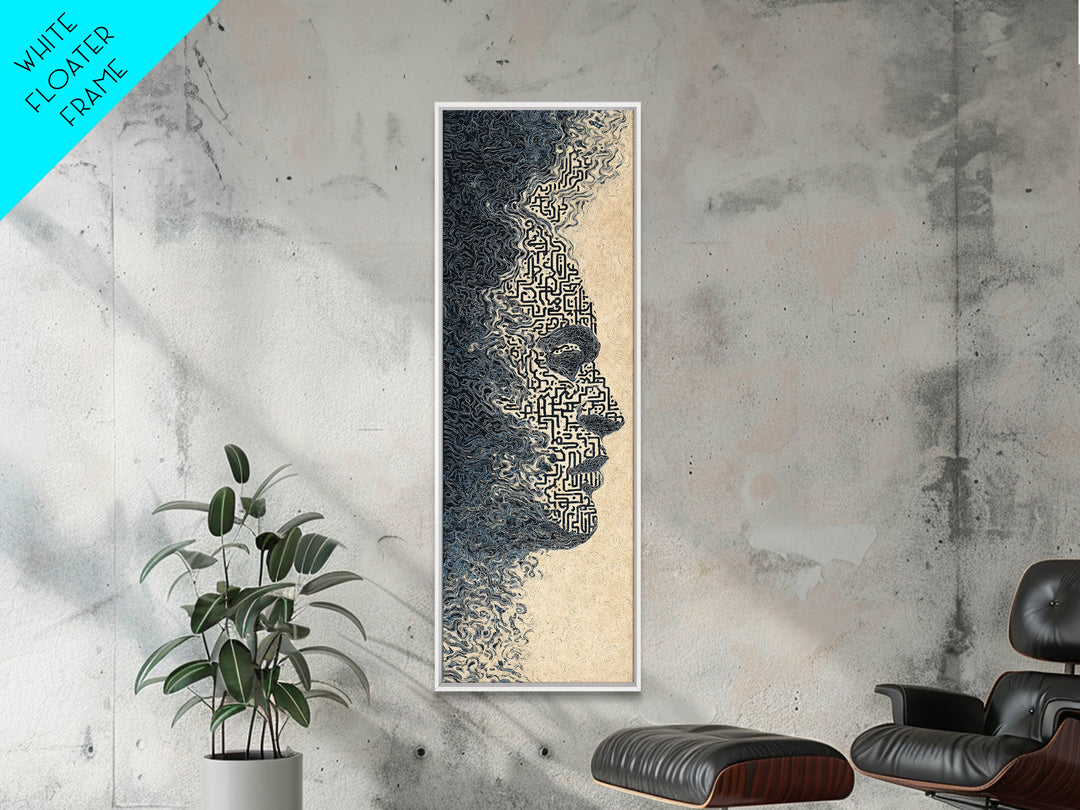 Black Woman Profile With Maze Texture Canvas Print, Minimalist Afrocentric Wall Art, Abstract Face Art, Melanin Decor Gift