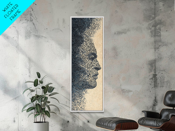 Black Woman Profile With Maze Texture Canvas Print, Minimalist Afrocentric Wall Art, Abstract Face Art, Melanin Decor Gift