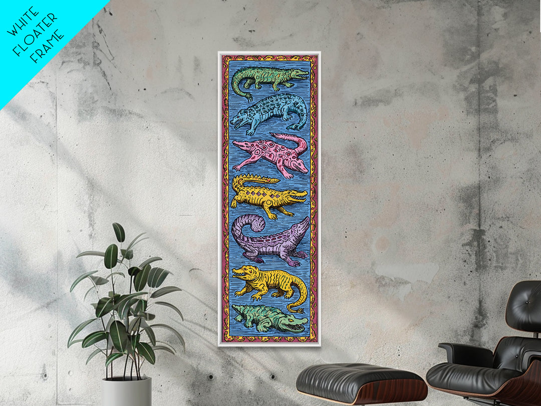 Colorful African Crocodile And Lizard Folk Wall Art, Tribal Animal Pattern, Safari Decor, Vibrant Reptile Canvas Print Gift