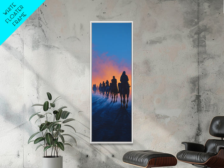 Dawn Camel Caravan In Blue Desert Canvas Print, African Travel Wall Art, Safari Decor, Statement Artwork For Living Room