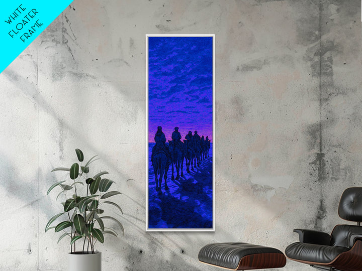 Blue Purple Desert Camel Caravan Wall Art, African Safari Art, Nomad Landscape, Boho Living Room Decor, Statement Canvas Print