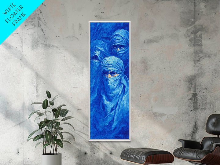 Dreamy Blue Veiled Women Wall Art, African Women Art Canvas Print, Indigo Nomad Portrait, Feminine Afrocentric Decor Gift