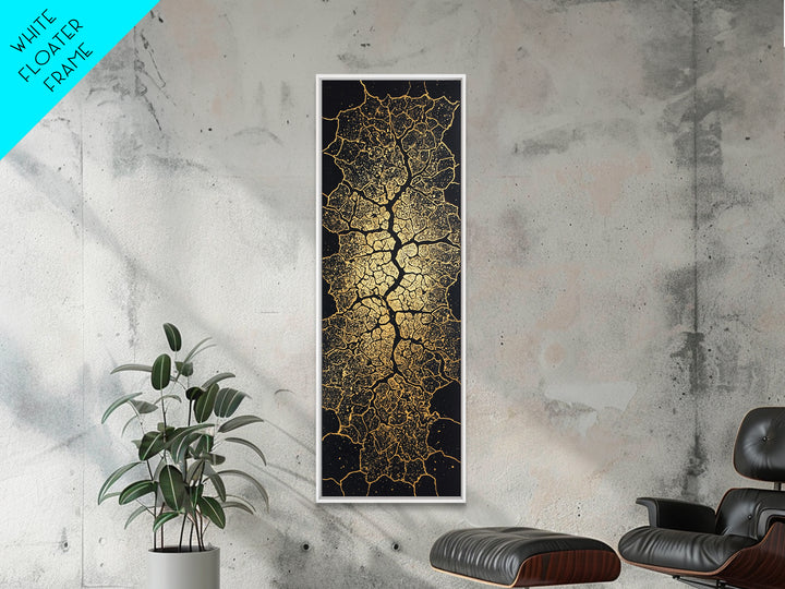 Gold Cracked Leaf Pattern Framed Canvas Print, Abstract African Wall Art, Black Gold Texture, Luxury Modern Home Decor Gift