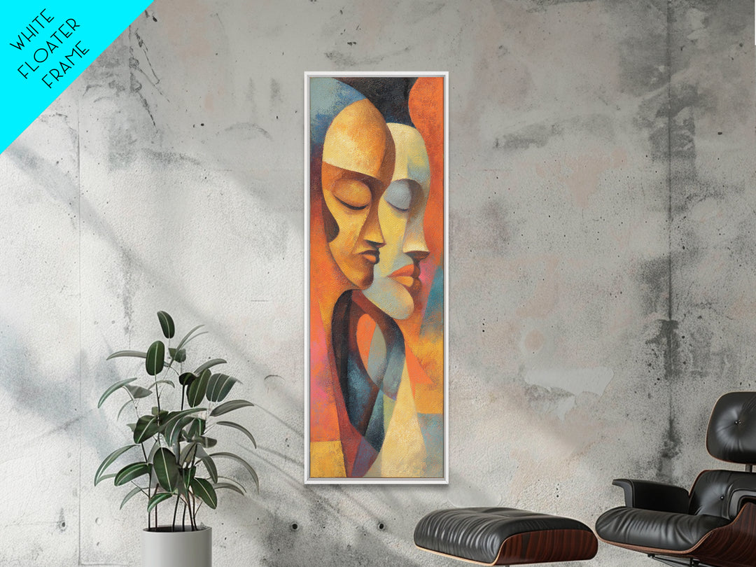 Abstract African Couple Faces In Warm Orange Tones Wall Art, Afrocentric Portrait Canvas, Black Culture Home Decor Gift Idea