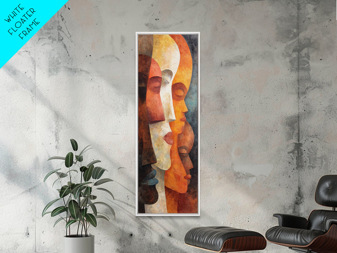 Layered African Mask Profiles In Gold And Rust Canvas Print, Abstract African Art, Tribal Portrait, Cultural Wall Decor Gift