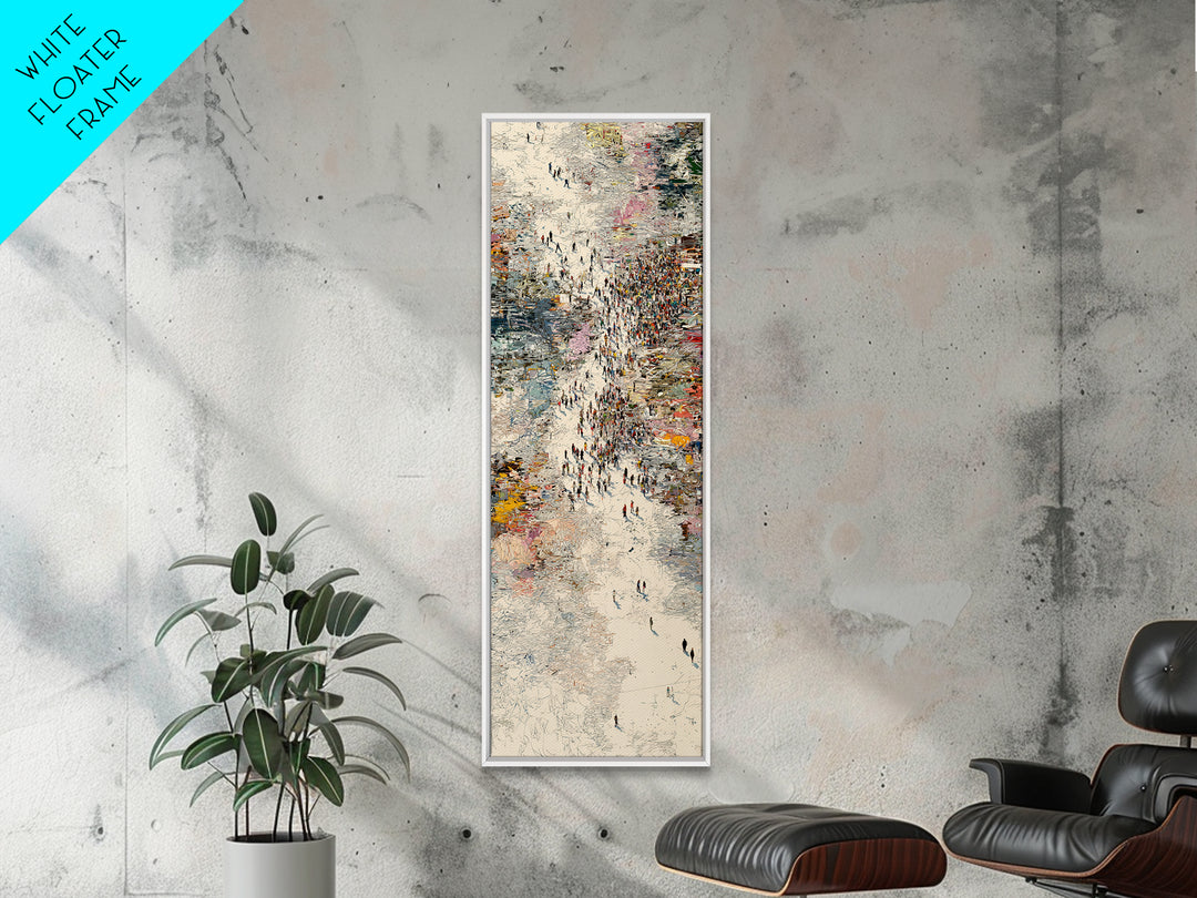 Abstract Crowd River Scene With Tiny Figures Wall Art, Modern African Art Print, Textured City Movement Home Decor Gift Idea