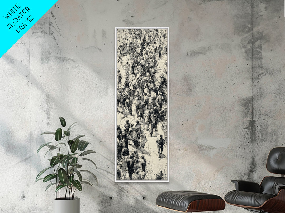 Monochrome Ink Crowd March With African Figures Canvas Print, Black And White Art, Cultural Wall Decor, Statement Gift Idea