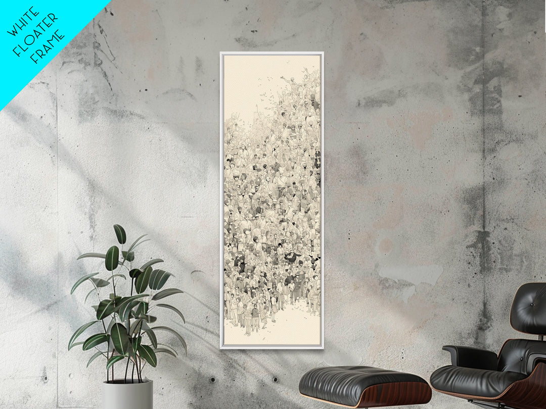 Minimal Ink Crowd Gathering In Soft Neutral Tones Canvas Print, African Inspired Wall Decor, Modern Cultural Art Gift Idea