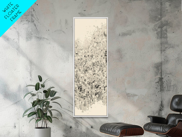 Minimal Ink Crowd Gathering In Soft Neutral Tones Canvas Print, African Inspired Wall Decor, Modern Cultural Art Gift Idea