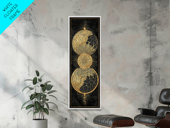 Cracked Gold Celestial Orbs On Black Canvas Print, African Abstract Wall Art, Modern Geometric Decor, Luxury Statement Home Gift