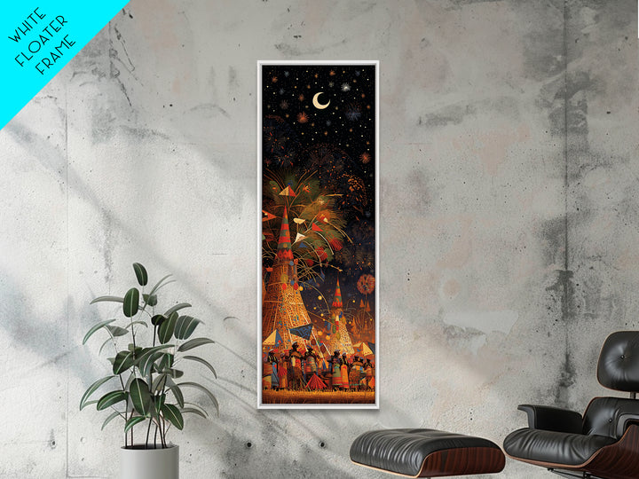 Starry African Village Night Wall Art, Crescent Moon Festival Scene, Afrocentric Decor, Mystical Cultural Canvas Print Gift