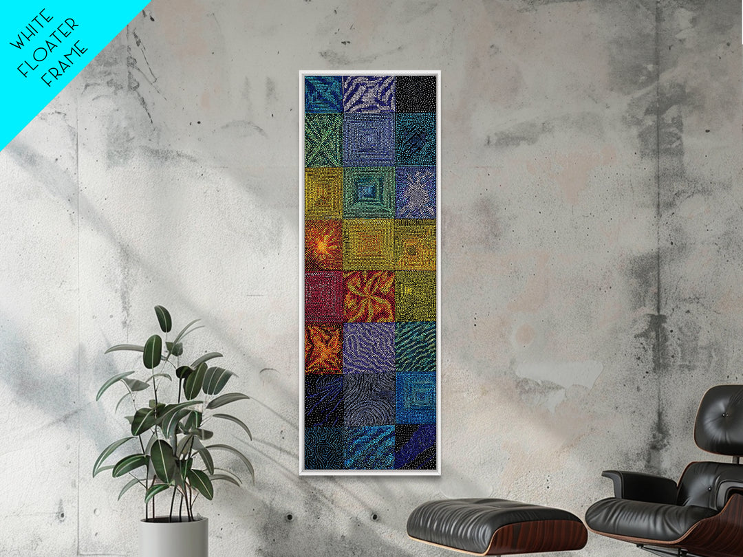 Blue Green African Quilt Patchwork Canvas Print, Abstract African Art, Textile Art, Boho Wall Decor, Modern Ethnic Home Decor