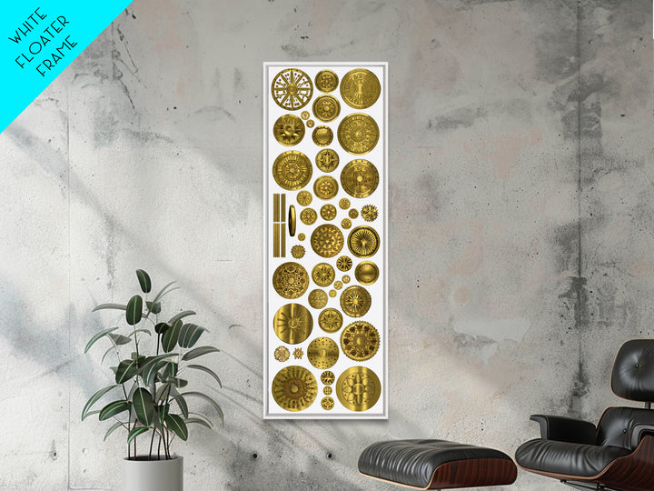 Golden Medallion Symbols On White Canvas Print, African Inspired Geometric Wall Art, Tribal Patterns, Luxury Home Decor Gift