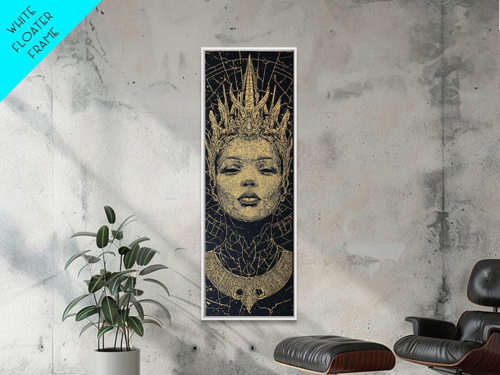 Golden Crowned African Queen Portrait Wall Art, Black Woman Canvas, Afrocentric Decor, Tribal Goddess, Luxury Home Decor