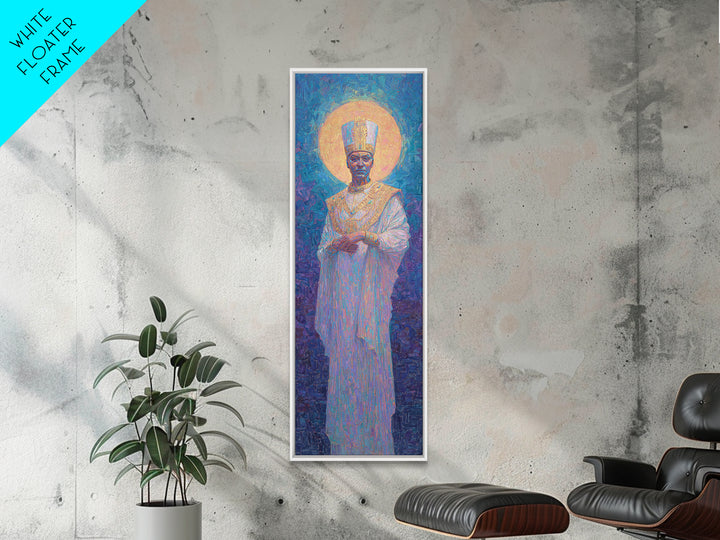 Haloed African King In White Robe Canvas Print, Afrocentric Wall Decor, Royal Portrait, Spiritual Art, Elegant Home Decor