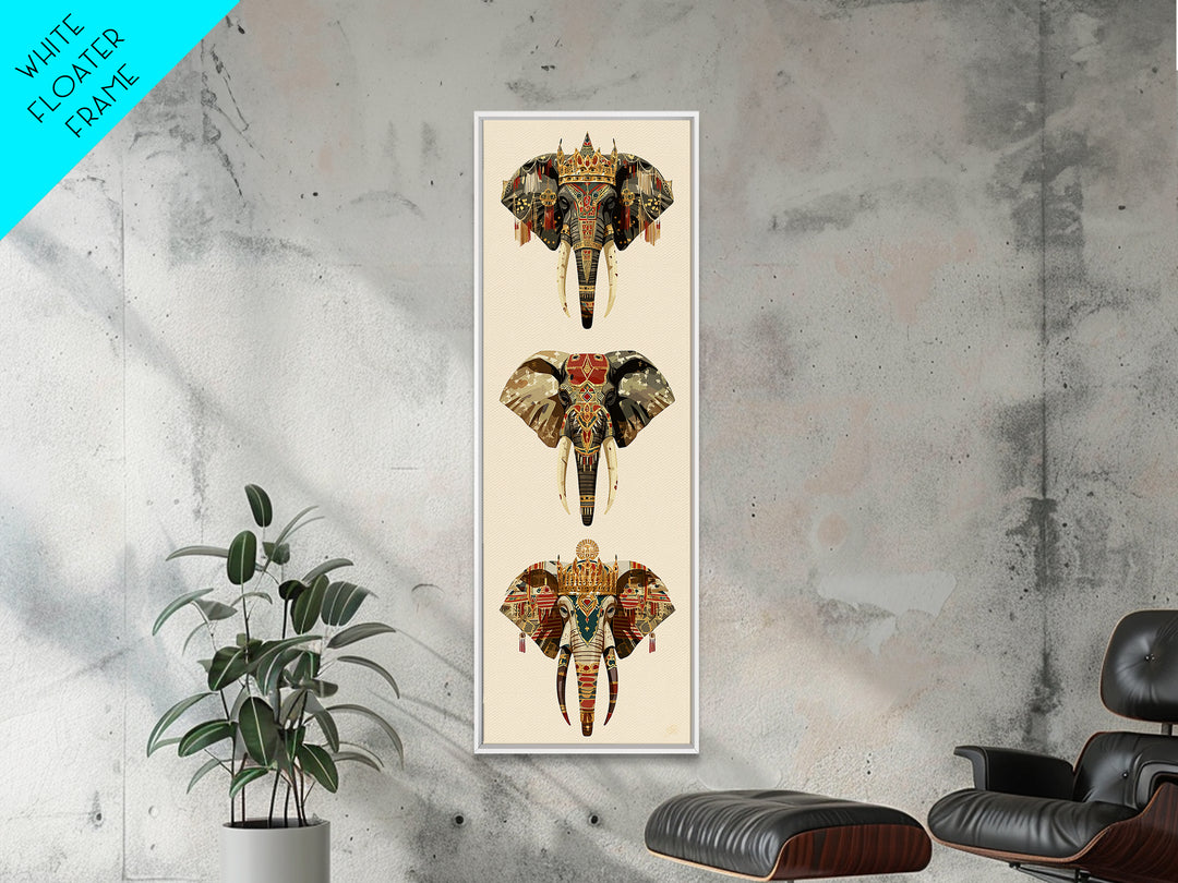 Jeweled African Elephant Trio Canvas Print, Regal Safari Wall Decor, Tribal Animal Art, Crowned Elephant, Boho Home Decor