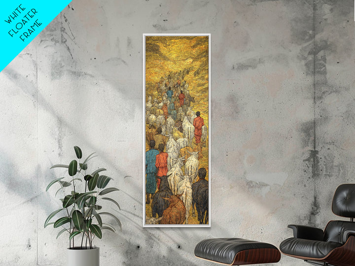 Golden African Cattle Caravan Wall Art, Textured Migration Scene, Safari Culture Decor, Pastoral Landscape, Earth Tone Print