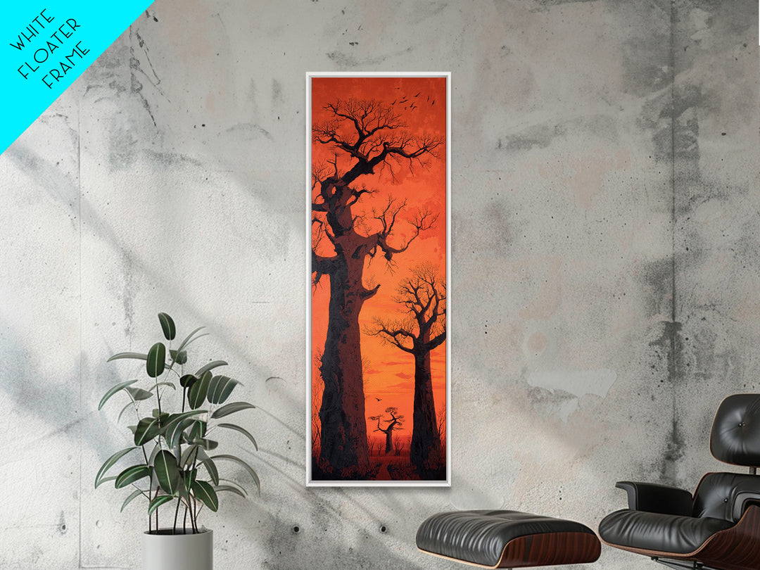 Orange Sunset Baobab Silhouette With Birds, African Wall Art, Safari Landscape, Motherland Decor, Large Canvas Print Gift