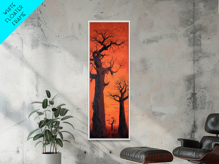 Orange Sunset Baobab Silhouette With Birds, African Wall Art, Safari Landscape, Motherland Decor, Large Canvas Print Gift