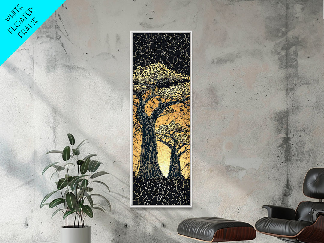 Mosaic Baobab Under Starry Sky, African Wall Art, Abstract Safari Landscape, Earth Tone Decor, Textured Canvas Print Gift