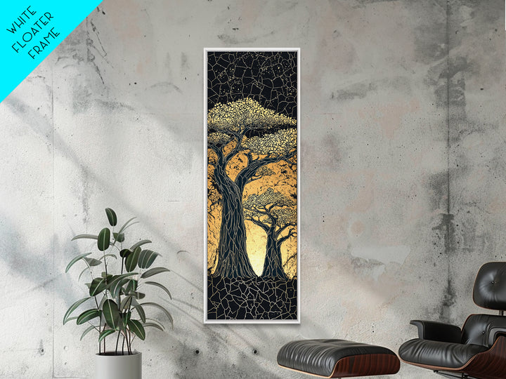 Mosaic Baobab Under Starry Sky, African Wall Art, Abstract Safari Landscape, Earth Tone Decor, Textured Canvas Print Gift