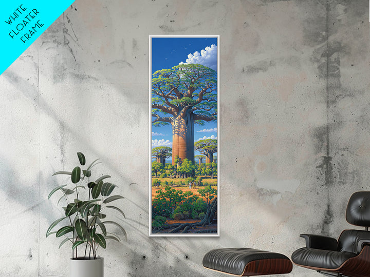 Lush Baobab Village Landscape, African Wall Art, Blue Sky Safari Decor, Madagascar Tree Scene, Premium Canvas Print Gift