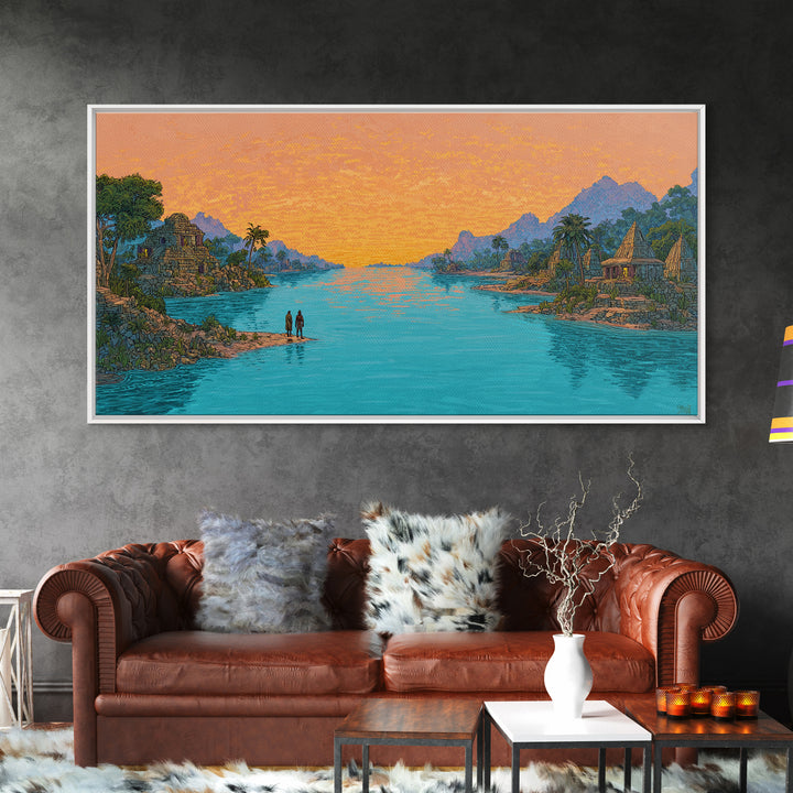 Golden Sunset Island Ruins Canvas Print, African Landscape Wall Art, Tropical Nature Scene Art, Coastal Home Decor Gift For Her
