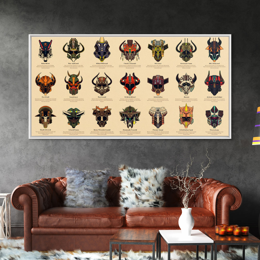 Futuristic African Mask Collection Wall Art, Tribal Mask Canvas Print, Afrofuturism Decor For Gaming Room Or Office Poster