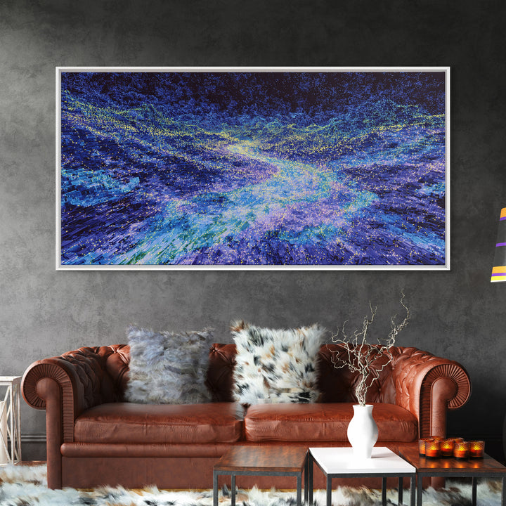 Blue Data Wave Galaxy Abstract Canvas Print, Modern Digital Wall Art, Electric Ocean Energy Decor For Office Bedroom Gift