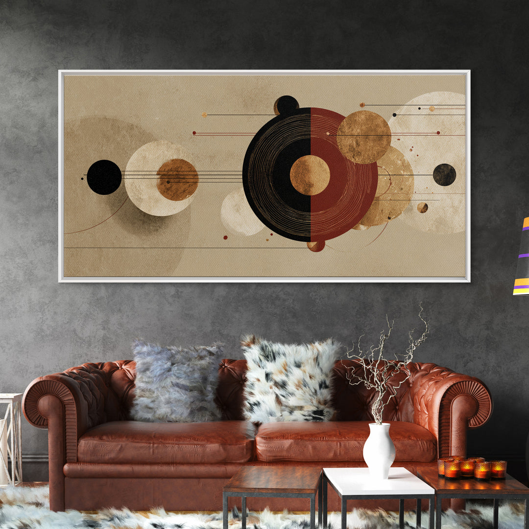Earth Tone Abstract Circles Wall Art, Mid Century Geometric Canvas Print, Burnt Orange Beige Modern Home Decor Gift For Living Room
