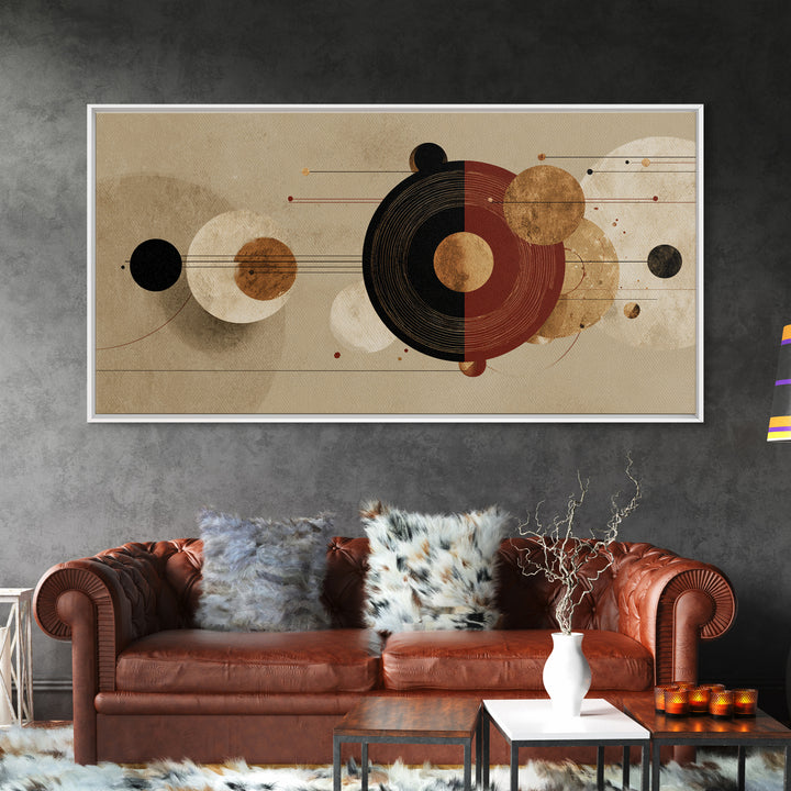 Earth Tone Abstract Circles Wall Art, Mid Century Geometric Canvas Print, Burnt Orange Beige Modern Home Decor Gift For Living Room