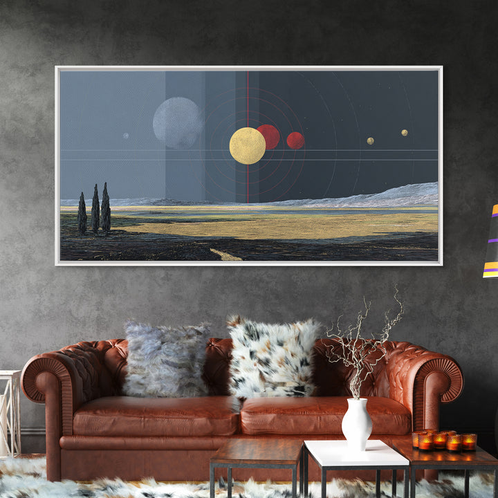 Surreal Planetary Seascape Wall Art, Desert Ocean Astronomy Canvas Print, Dreamy Space Landscape Decor For Living Room Gift