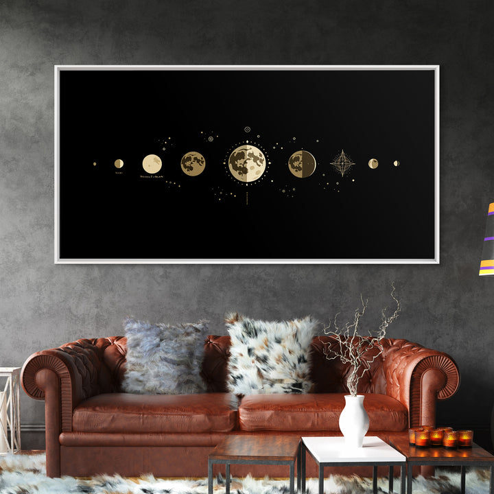 Gold Moon Phase Lunar Cycle Wall Art, Celestial Black Decor, Minimalist Poster, Spiritual Wall Art, Gift For Art Lovers, Home Decor