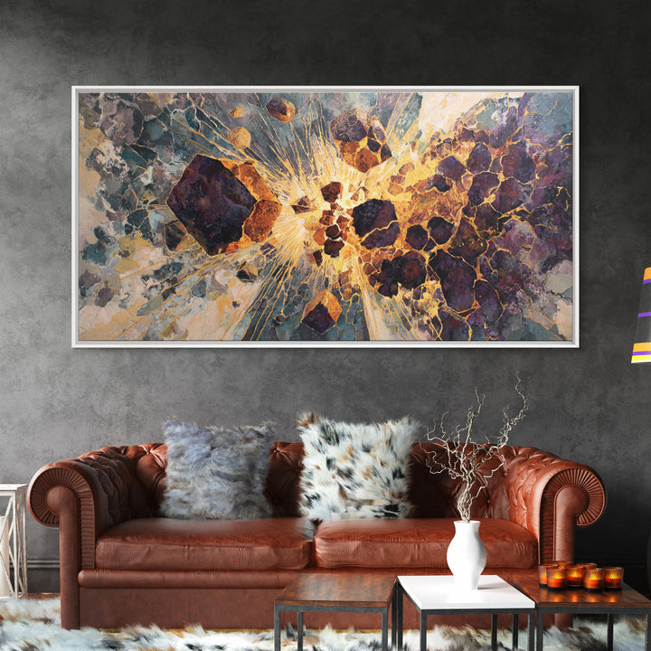 Exploding Gemstone Abstract Wall Art, Modern African Art Canvas Print, Gold Crackle Luxury Decor, Cosmic Statement Artwork