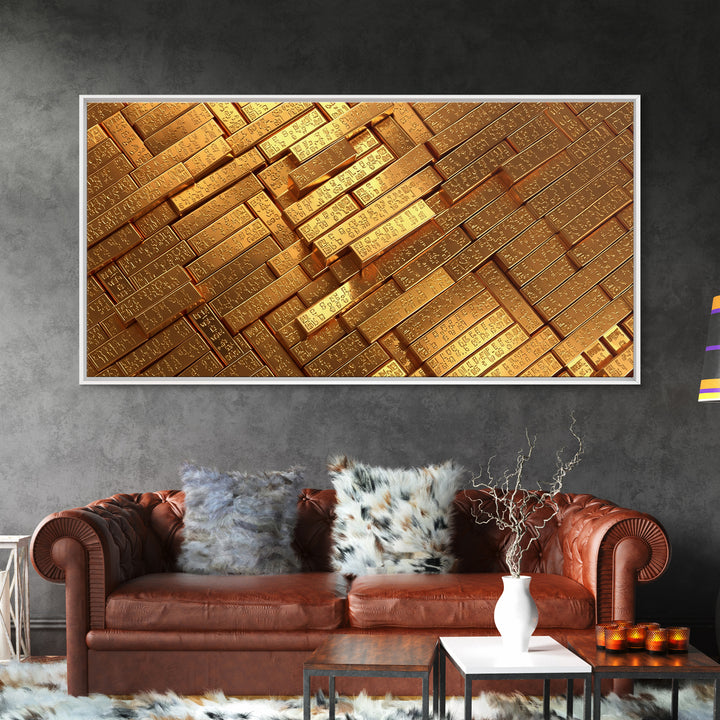 Stacked Gold Bar Pattern Wall Art, African Inspired Canvas Print, Luxury Black Gold Art, Geometric Office Decor Gift For Him