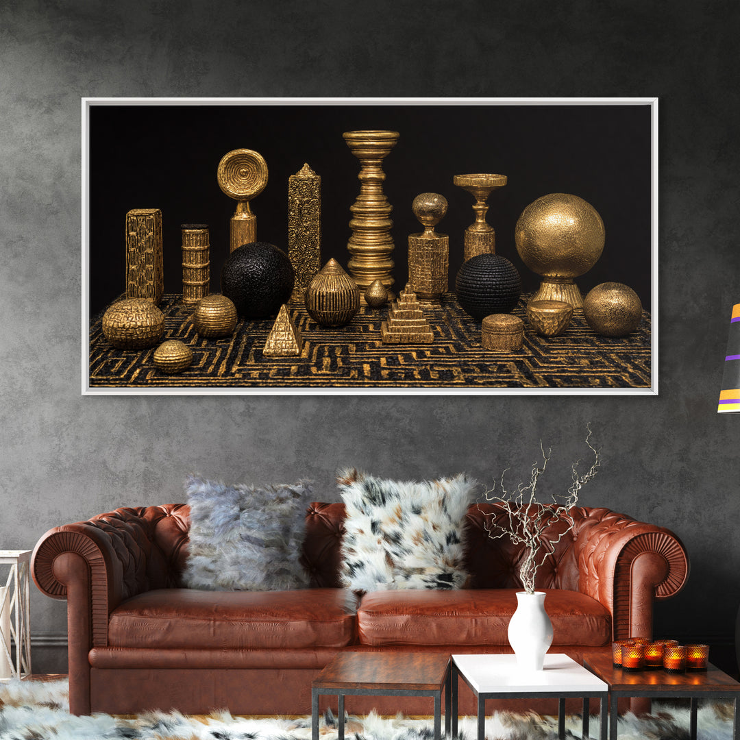 Gold Tribal Sculpture Still Life Wall Art, African Art Decor Canvas Print, Black Gold Luxury Canvas, Statement Home Decor