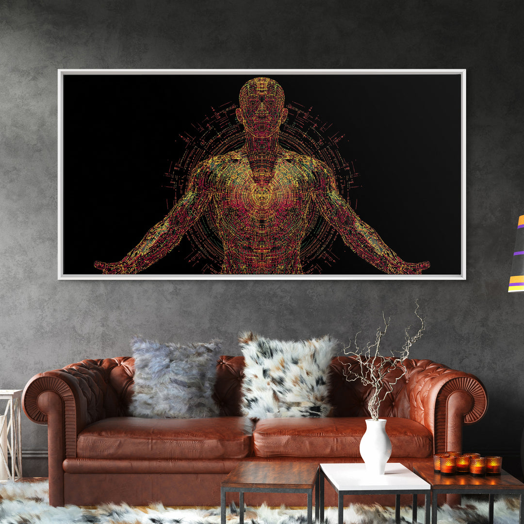Radiant Digital African Warrior Figure Wall Art, Black Man Art, Spiritual Wall Decor, Afrofuturism Decor, Modern Canvas Art