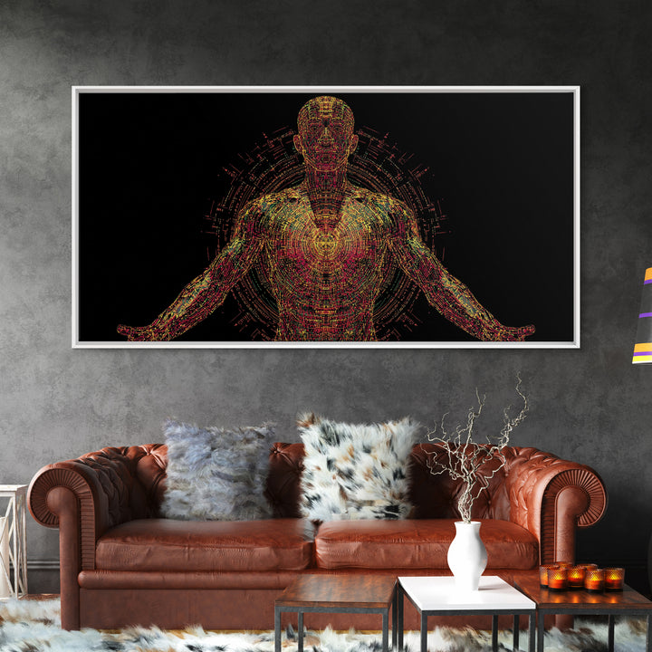 Radiant Digital African Warrior Figure Wall Art, Black Man Art, Spiritual Wall Decor, Afrofuturism Decor, Modern Canvas Art