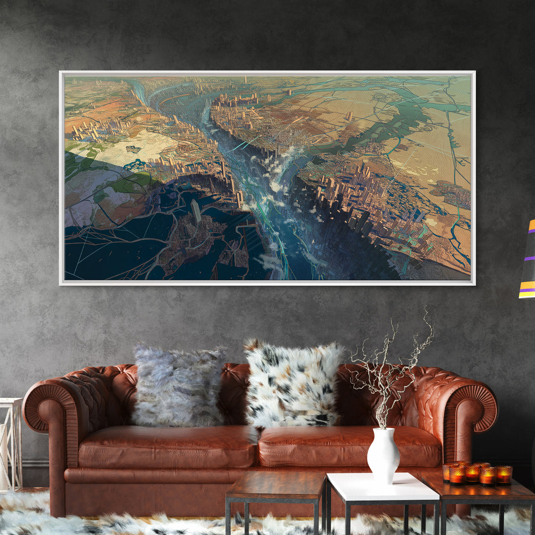Futuristic African Rift City Landscape Wall Art, African Landscape, Contemporary Art, Large Wall Art, Statement Home Decor