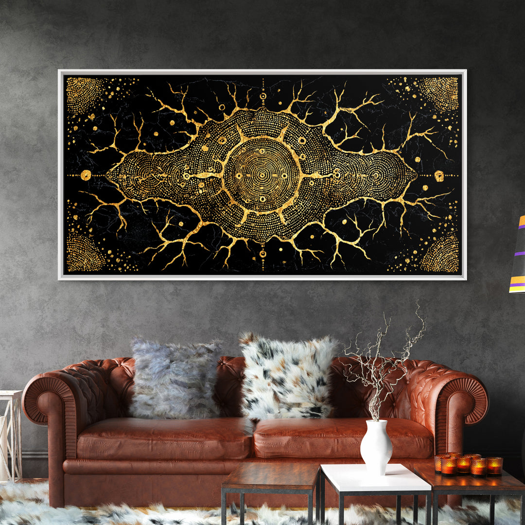 Golden Neural Tree Abstract Canvas Print, African Abstract Art, Spiritual Wall Art, Black And Gold Art, Modern Home Decor
