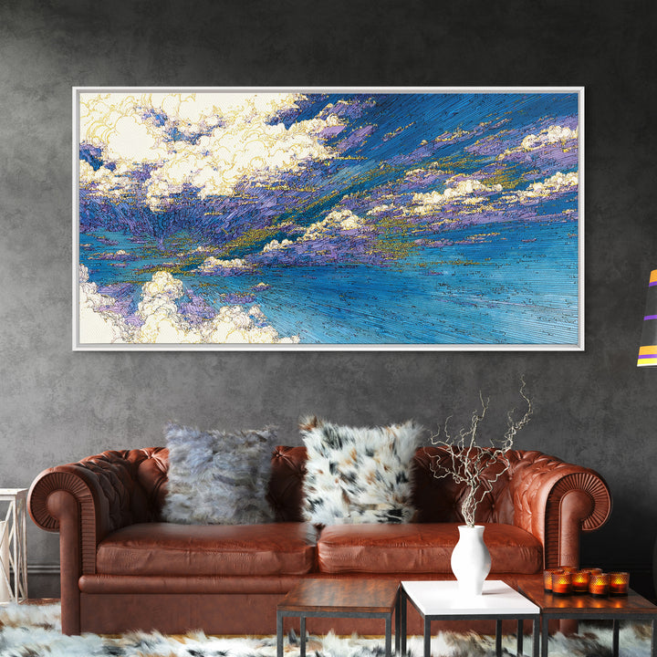 Blue Abstract Ocean Sky Wall Art, Textured Coastal Landscape Painting, Modern Canvas Print, Dreamy Home Decor Gift For Living Room