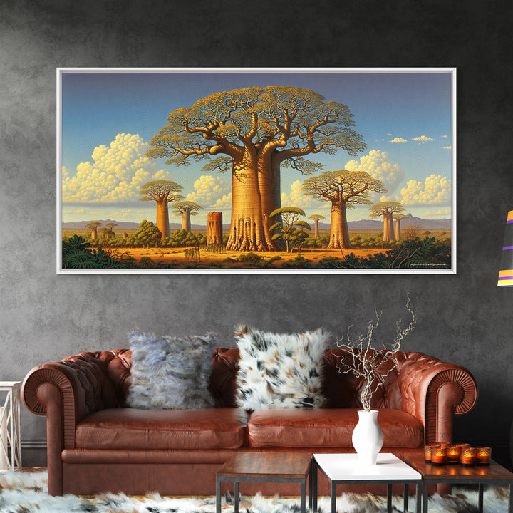 Golden Baobab Savanna Landscape Wall Art, African Tree Canvas Print, Safari Decor, Motherland Home Decor Gift, Statement Living Room Decor