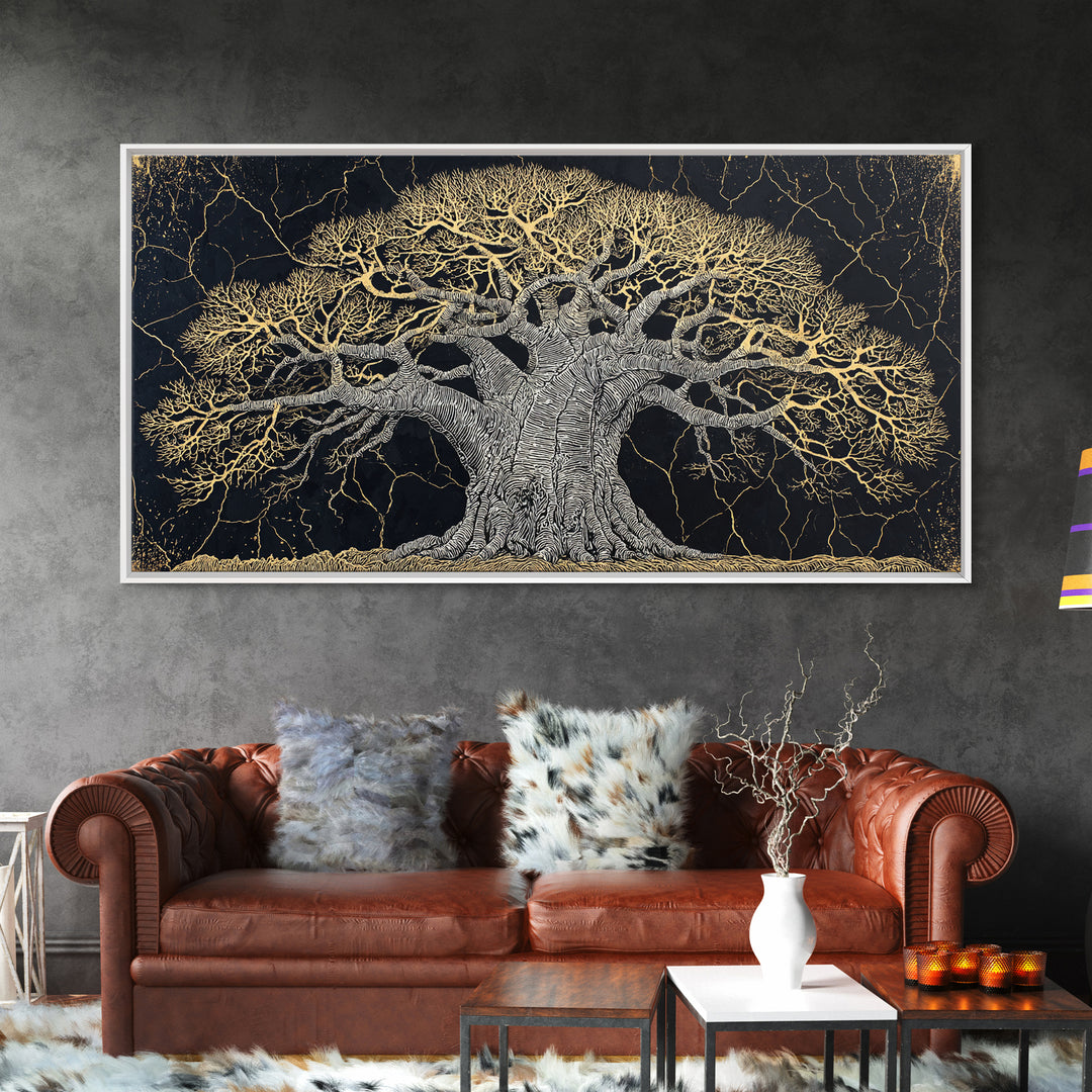 Black And Gold Baobab Tree Canvas Print, Abstract African Art, Textured Statement Wall Art, Modern Tribal Home Decor, Gift