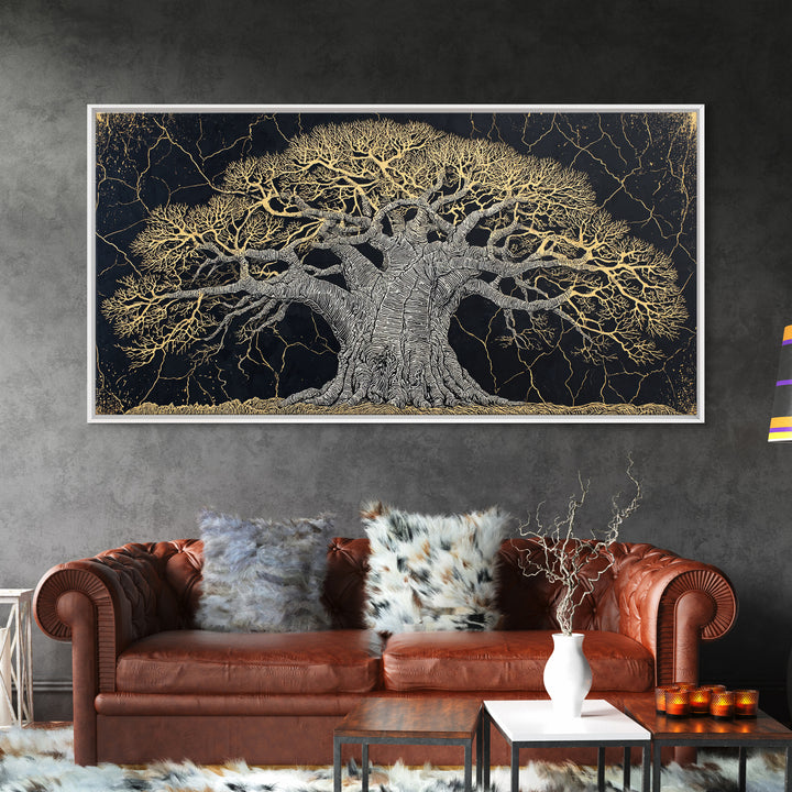 Black And Gold Baobab Tree Canvas Print, Abstract African Art, Textured Statement Wall Art, Modern Tribal Home Decor, Gift