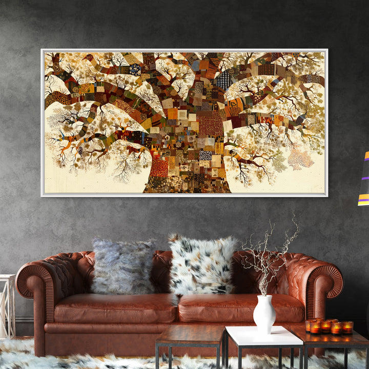 Patchwork Baobab Tree Wall Art, African Fabric Canvas Print, Ankara Pattern Decor, Afrocentric Statement Home Decor Gift